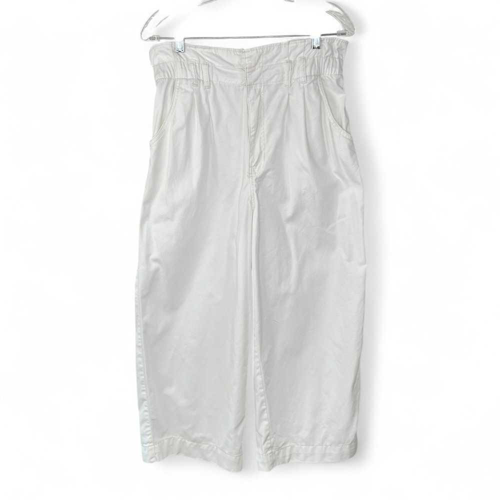 H&M Ivory Paper Bag Wide Leg Ultra High Rise Twill Cropped Trouser Pant Size‎ 12